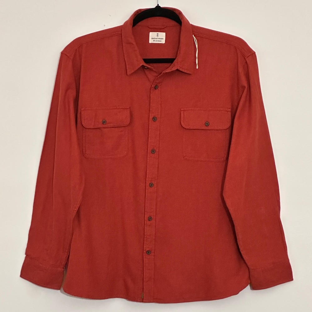Mutual Weave Mens Shirt XXL Rust Orange Rugged Flannel Button Up Work Outdoorsy